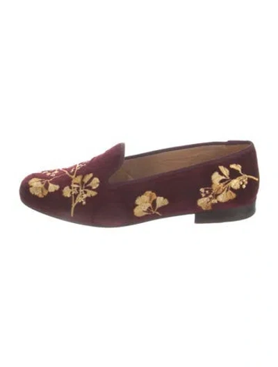 Pre-owned Stubbs & Wootton Velvet Floral Print Loafers In Burgundy