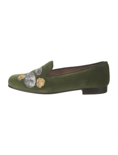 Pre-owned Stubbs & Wootton Velvet Floral Print Loafers In Green