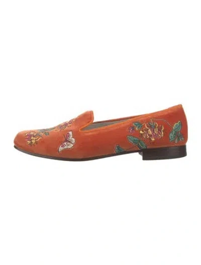 Pre-owned Stubbs & Wootton Velvet Floral Print Loafers In Orange