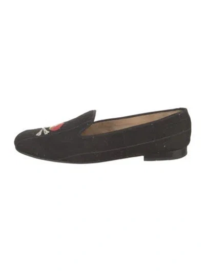 Pre-owned Stubbs & Wootton Velvet Graphic Print Loafers In Black