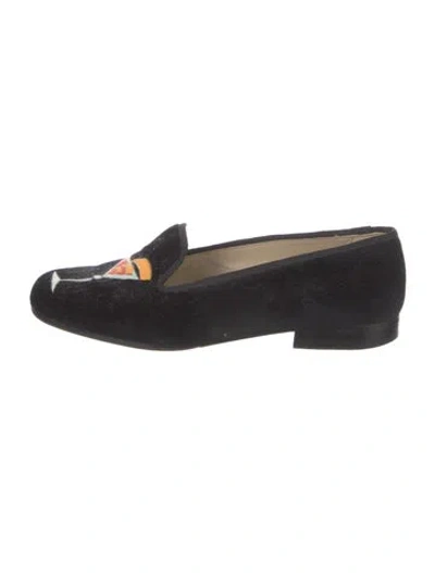 Pre-owned Stubbs & Wootton Velvet Graphic Print Loafers In Black