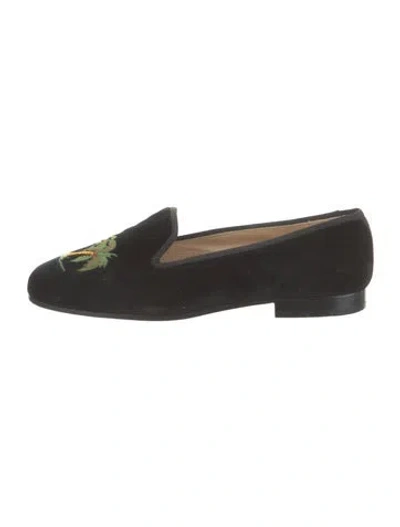 Pre-owned Stubbs & Wootton Velvet Graphic Print Loafers In Black