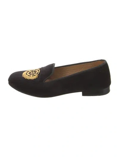 Pre-owned Stubbs & Wootton Velvet Graphic Print Loafers In Black