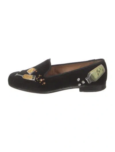 Pre-owned Stubbs & Wootton Velvet Graphic Print Loafers In Black