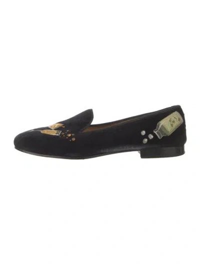 Pre-owned Stubbs & Wootton Velvet Graphic Print Loafers In Black