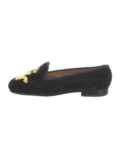 Pre-owned Stubbs & Wootton Velvet Graphic Print Loafers In Black