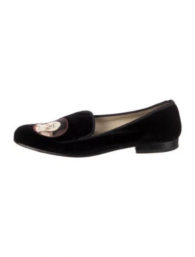 Pre-owned Stubbs & Wootton Velvet Graphic Print Loafers In Black