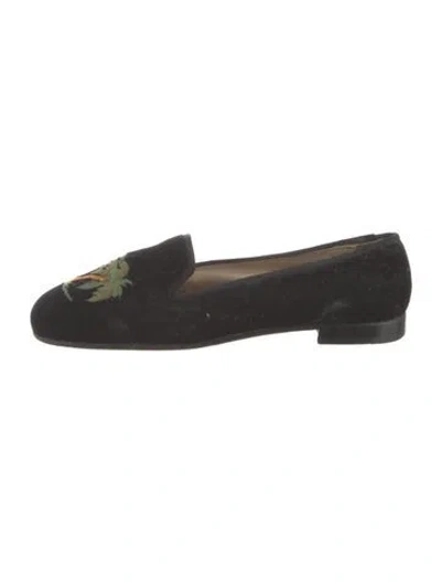 Pre-owned Stubbs & Wootton Velvet Graphic Print Loafers In Black