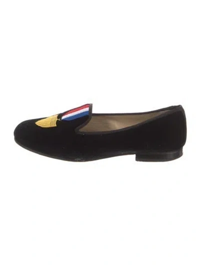 Pre-owned Stubbs & Wootton Velvet Graphic Print Loafers In Black