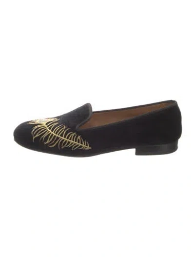 Pre-owned Stubbs & Wootton Velvet Graphic Print Loafers In Black