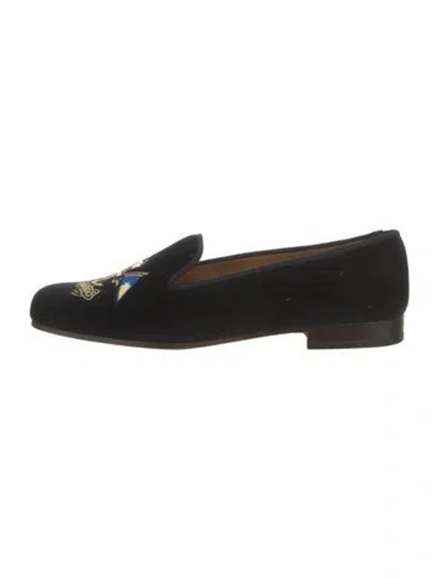 Pre-owned Stubbs & Wootton Velvet Graphic Print Loafers In Black