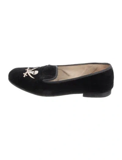 Pre-owned Stubbs & Wootton Velvet Graphic Print Loafers In Black