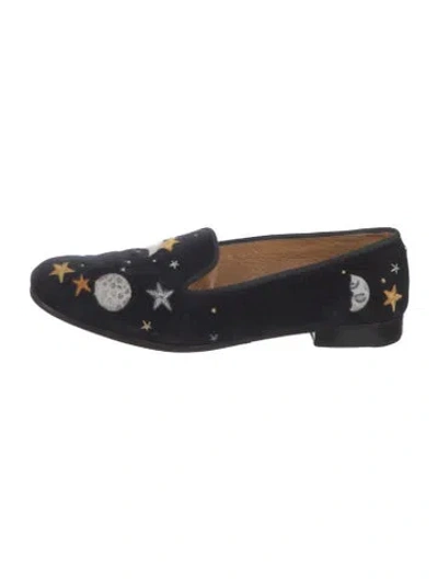 Pre-owned Stubbs & Wootton Velvet Graphic Print Loafers In Black