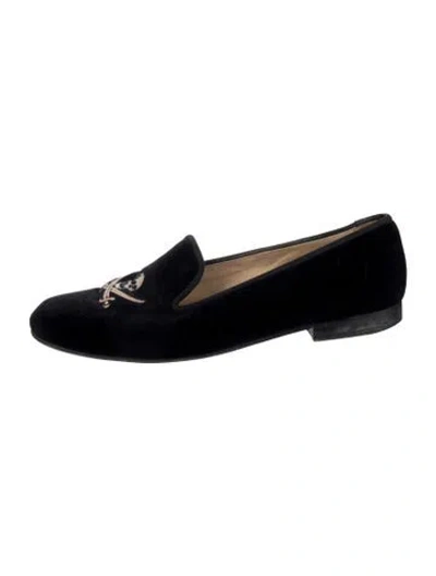 Pre-owned Stubbs & Wootton Velvet Graphic Print Loafers In Black