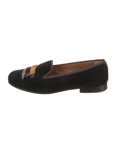 Pre-owned Stubbs & Wootton Velvet Graphic Print Loafers In Black