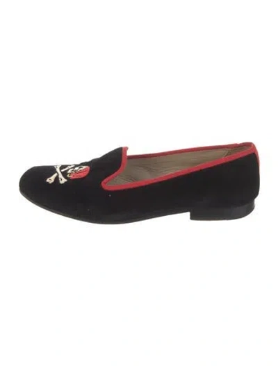 Pre-owned Stubbs & Wootton Velvet Graphic Print Loafers In Black