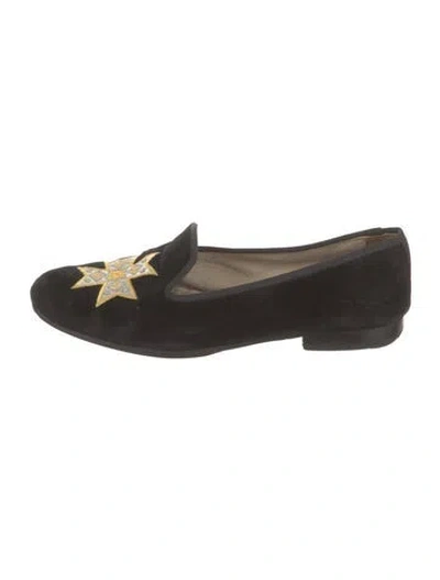 Pre-owned Stubbs & Wootton Velvet Graphic Print Loafers In Black