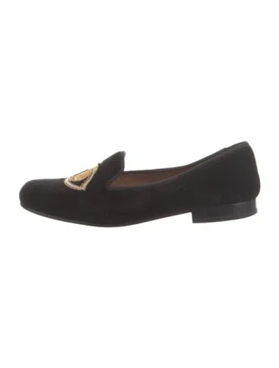 Pre-owned Stubbs & Wootton Velvet Graphic Print Loafers In Black