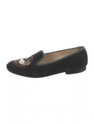 Pre-owned Stubbs & Wootton Velvet Graphic Print Loafers In Black
