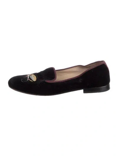 Pre-owned Stubbs & Wootton Velvet Graphic Print Loafers In Black/blue