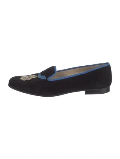 Pre-owned Stubbs & Wootton Velvet Graphic Print Loafers In Black/blue