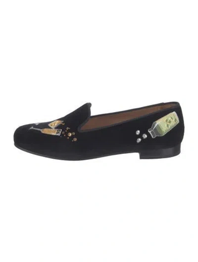 Pre-owned Stubbs & Wootton Velvet Graphic Print Loafers In Black/blue
