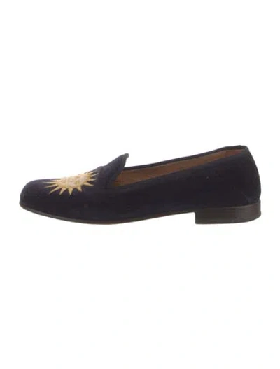 Pre-owned Stubbs & Wootton Velvet Graphic Print Loafers In Blue