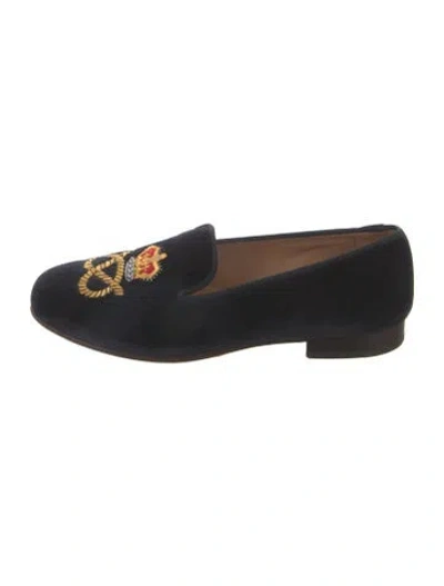 Pre-owned Stubbs & Wootton Velvet Graphic Print Loafers In Blue