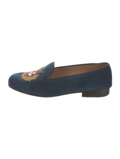 Pre-owned Stubbs & Wootton Velvet Graphic Print Loafers In Blue