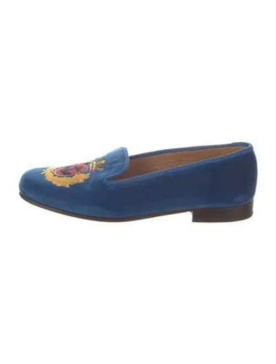 Pre-owned Stubbs & Wootton Velvet Graphic Print Loafers In Blue
