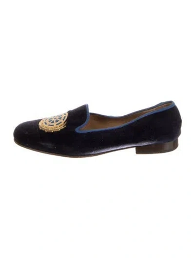 Pre-owned Stubbs & Wootton Velvet Graphic Print Loafers In Blue