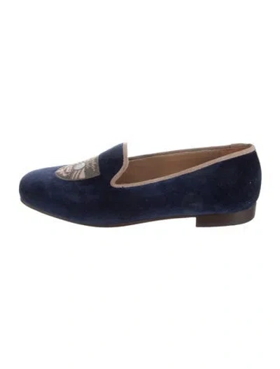 Pre-owned Stubbs & Wootton Velvet Graphic Print Loafers In Blue