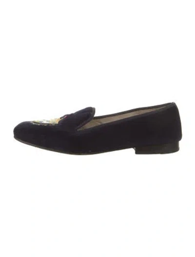 Pre-owned Stubbs & Wootton Velvet Graphic Print Loafers In Blue