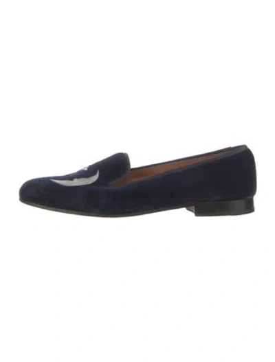 Pre-owned Stubbs & Wootton Velvet Graphic Print Loafers In Blue