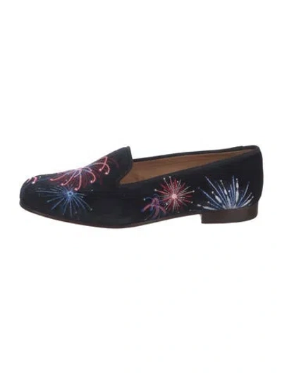 Pre-owned Stubbs & Wootton Velvet Graphic Print Loafers In Blue