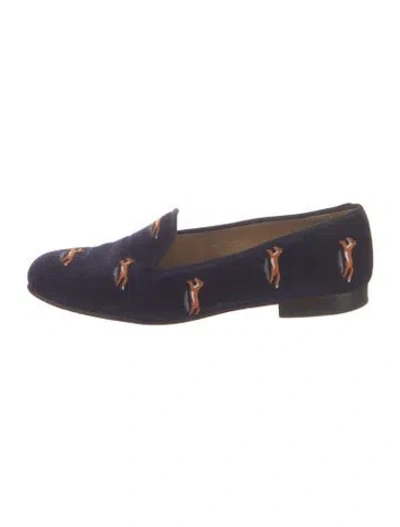 Pre-owned Stubbs & Wootton Velvet Graphic Print Loafers In Blue