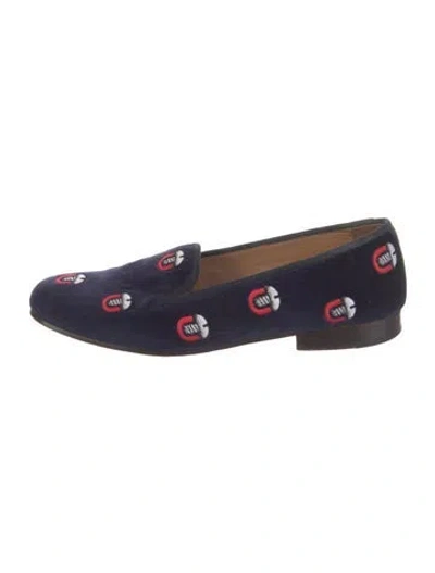Pre-owned Stubbs & Wootton Velvet Graphic Print Loafers In Blue