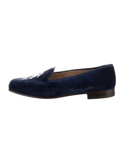 Pre-owned Stubbs & Wootton Velvet Graphic Print Loafers In Blue