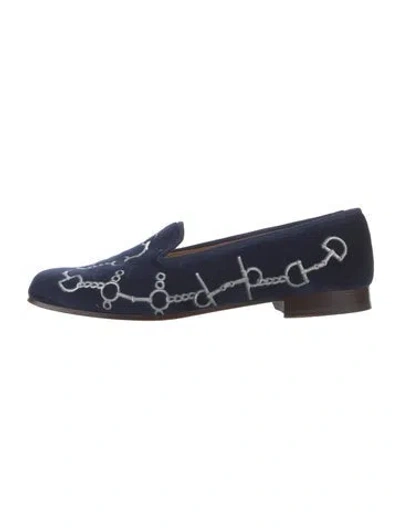 Pre-owned Stubbs & Wootton Velvet Graphic Print Loafers In Blue