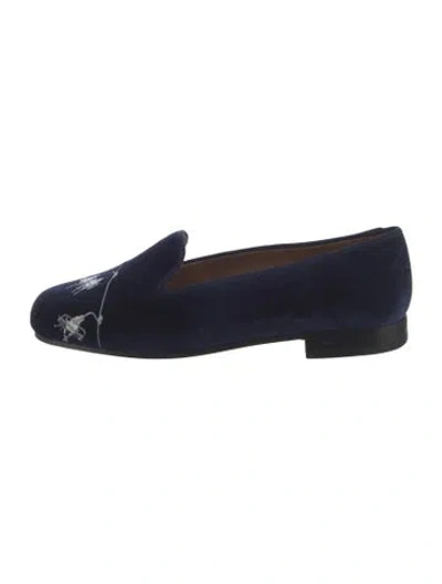 Pre-owned Stubbs & Wootton Velvet Graphic Print Loafers In Blue