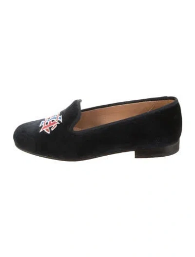 Pre-owned Stubbs & Wootton Velvet Graphic Print Loafers In Blue