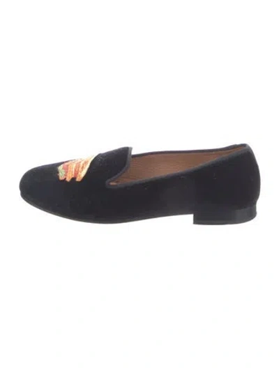 Pre-owned Stubbs & Wootton Velvet Graphic Print Loafers In Blue