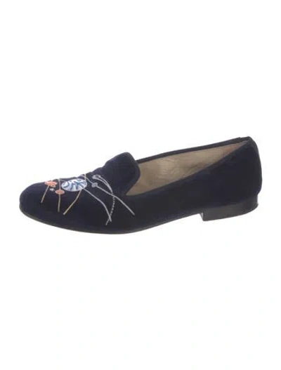 Pre-owned Stubbs & Wootton Velvet Graphic Print Loafers In Blue
