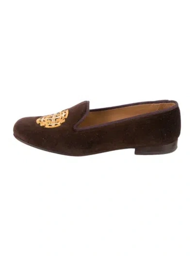 Pre-owned Stubbs & Wootton Velvet Graphic Print Loafers In Brown