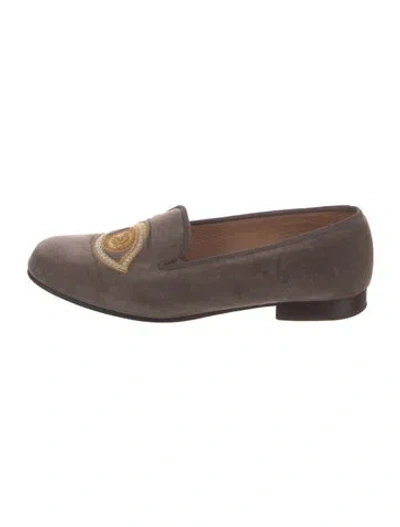 Pre-owned Stubbs & Wootton Velvet Graphic Print Loafers In Brown