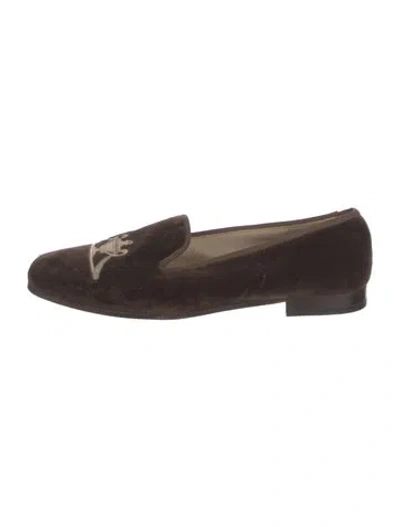 Pre-owned Stubbs & Wootton Velvet Graphic Print Loafers In Brown