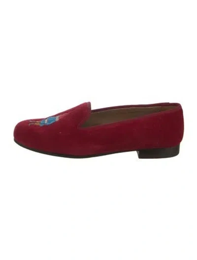 Pre-owned Stubbs & Wootton Velvet Graphic Print Loafers In Burgundy