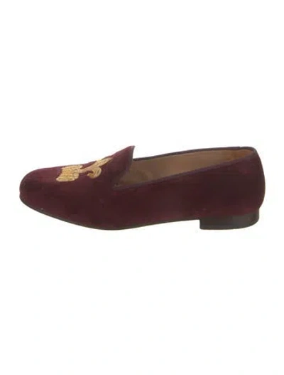 Pre-owned Stubbs & Wootton Velvet Graphic Print Loafers In Burgundy