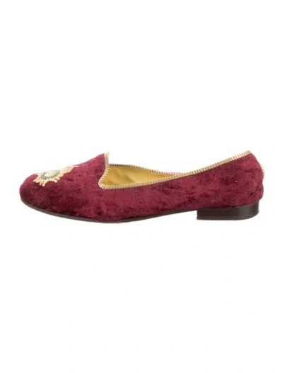 Pre-owned Stubbs & Wootton Velvet Graphic Print Loafers In Burgundy/gold