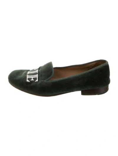 Pre-owned Stubbs & Wootton Velvet Graphic Print Loafers In Green